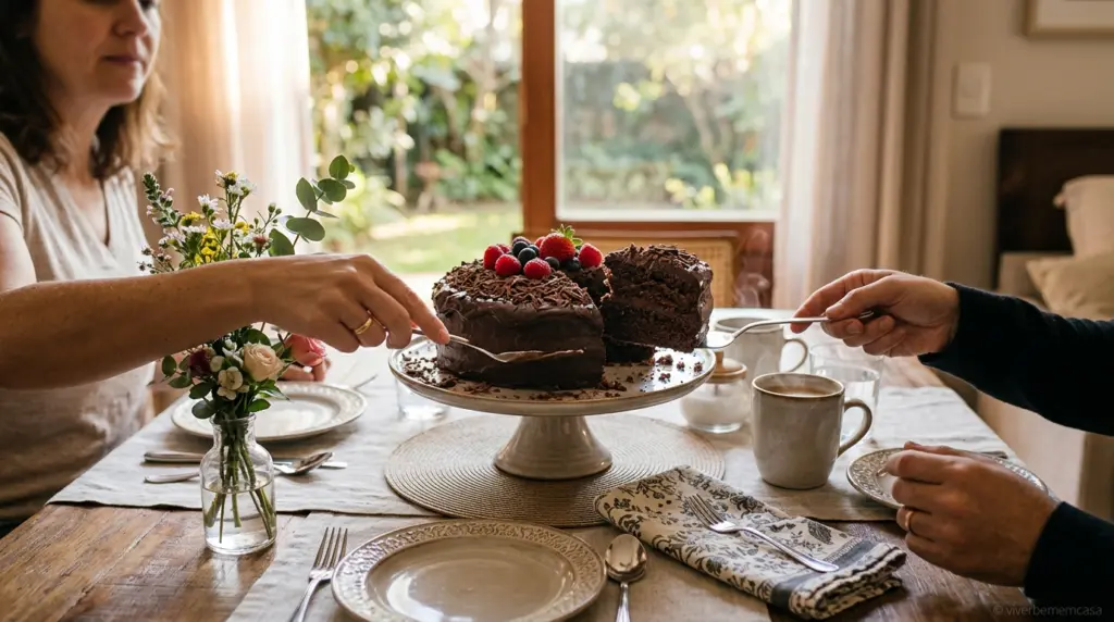 Bolo de Chocolate na Mesa
